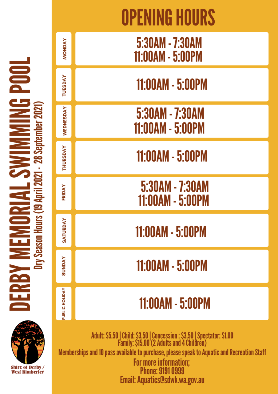Pool Hours Autumn 2021