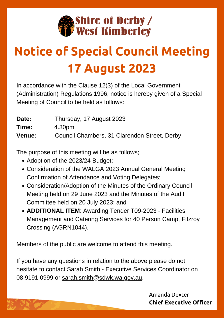 Public Notice – Special Council Meeting – 17 August 2023