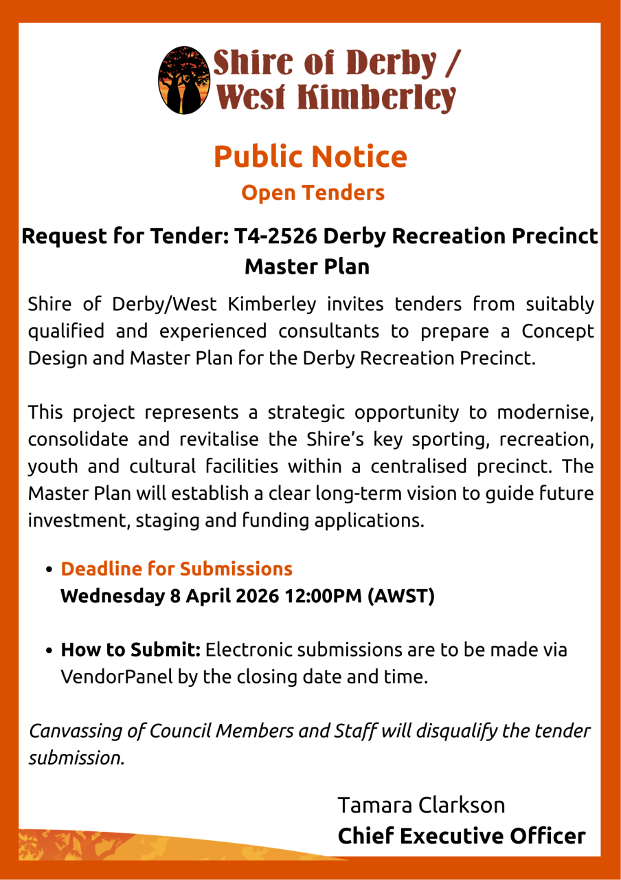 Request for Tender: T4-2526 Derby Recreation Precinct Master Plan