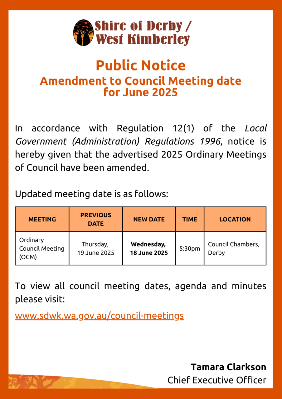 Public Notice - Ordinary Council Meeting Date amendment - June 2025