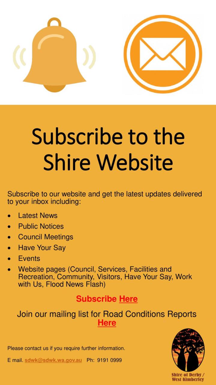 Subscribe to the Shire of Derby/West Kimberley Website