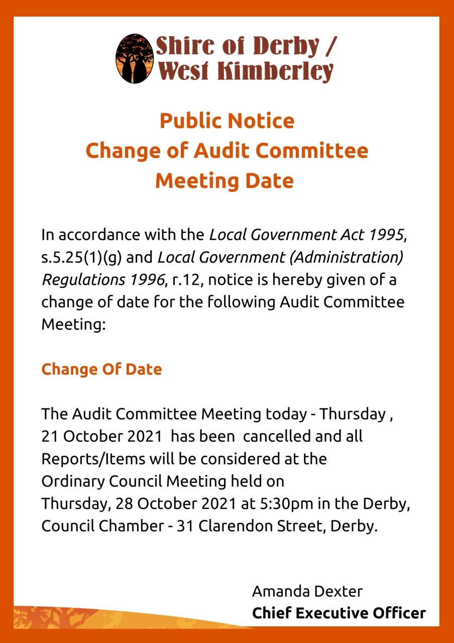Public Notice - Change of Audit Committee Meeting Date