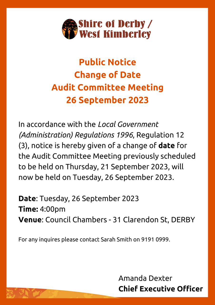 Public Notice – Change of Date – Audit Committee Meeting – 26 September
