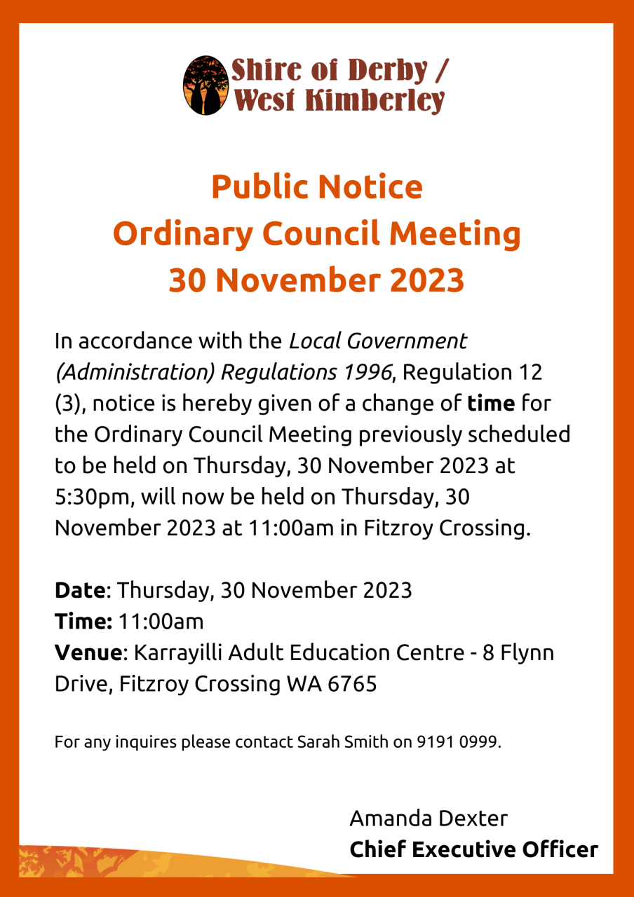 Change of Ordinary Council Meeting - November 2023