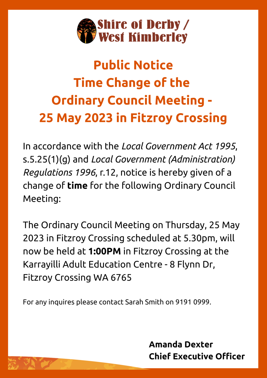 Change of Council Meeting Time - 25 May 2023 at 1:00pm