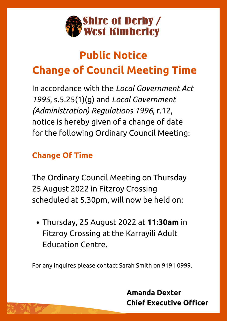Change of Council Meeting Time - 25 August 2022 at 11:30am