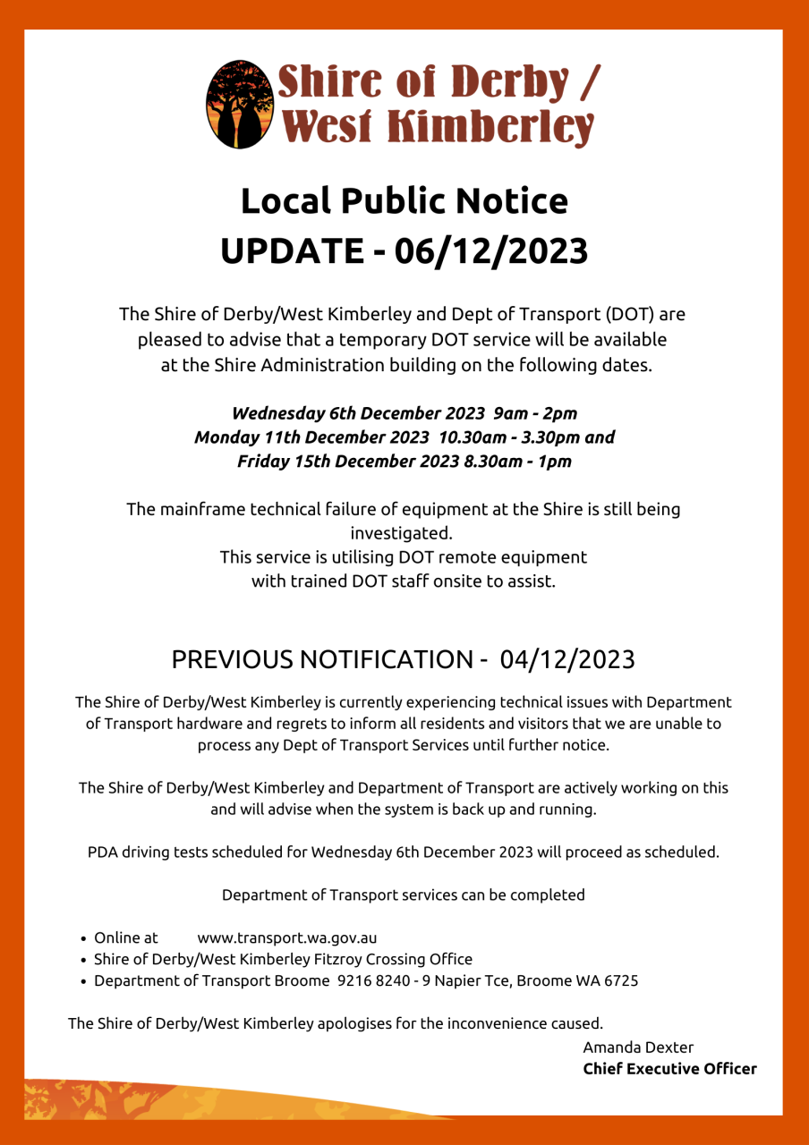 DEPARTMENT OF TRANSPORT SERVICES UPDATE - DERBY