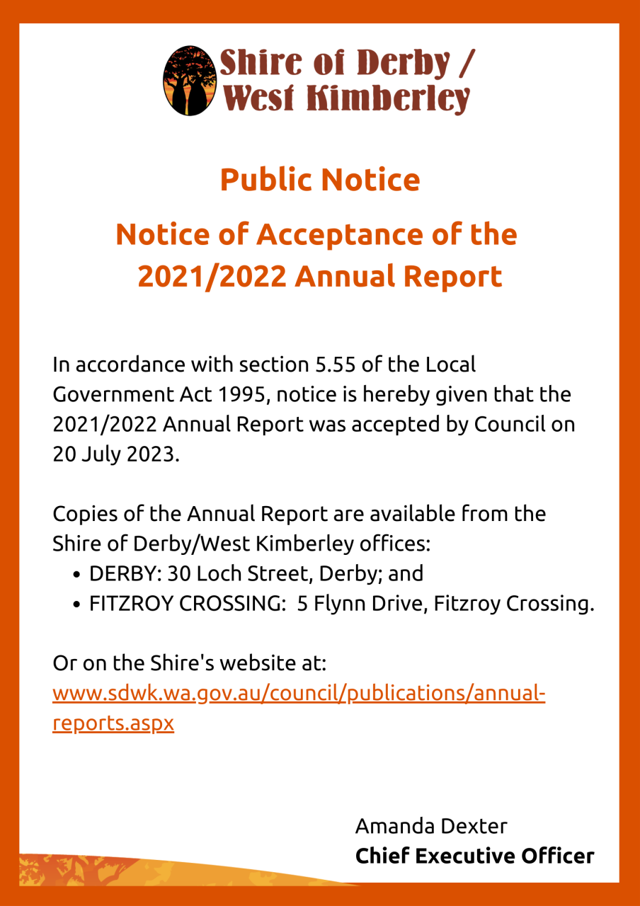 Notice of Acceptance of the 2021/2022 Annual Report