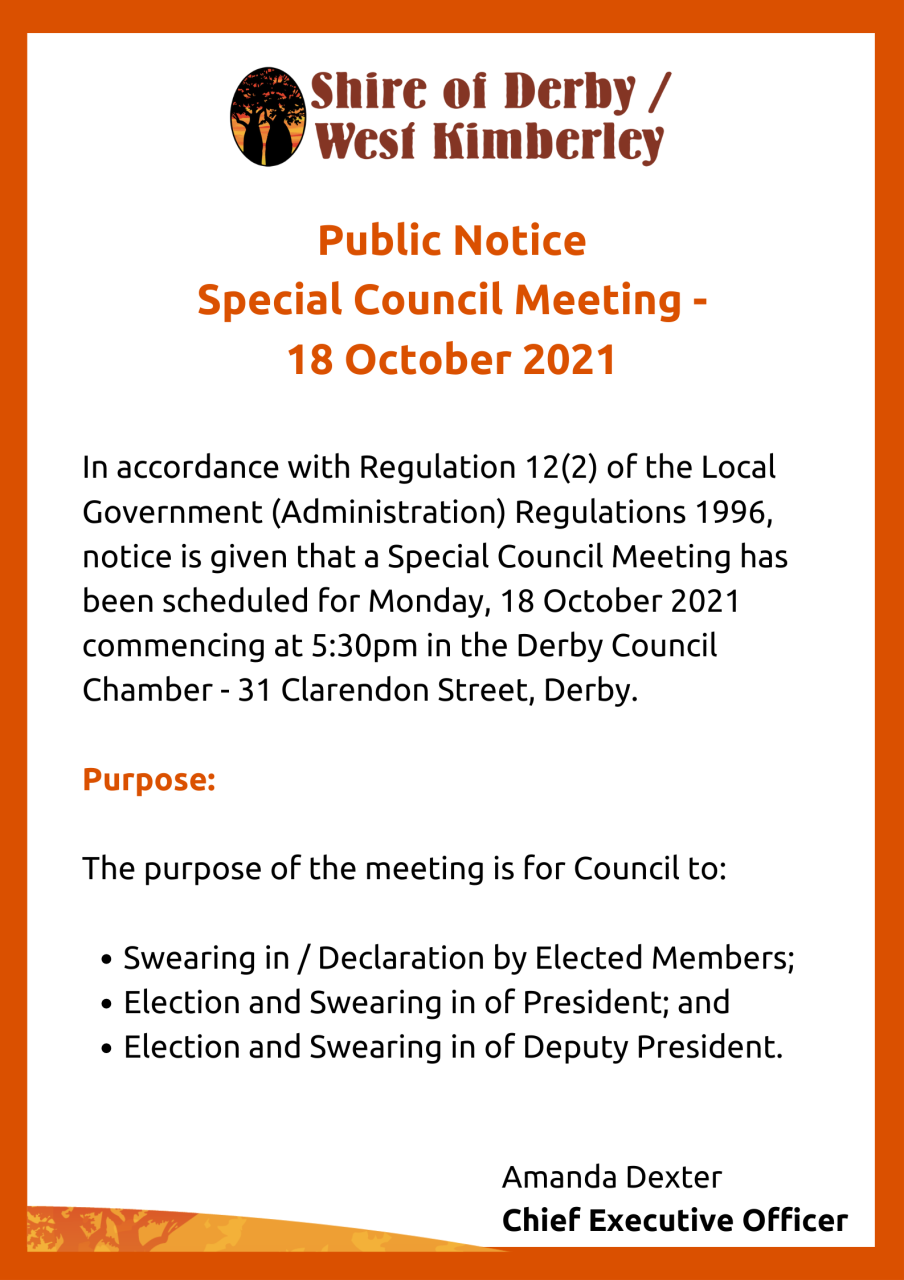 Public Notice Special Council Meeting - 18 October 2021