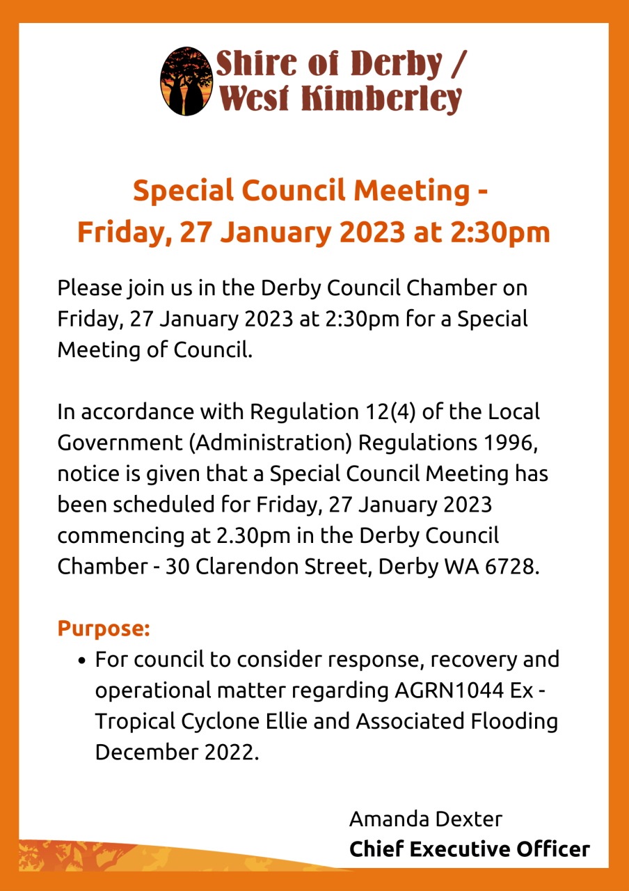 Public Notice Special Council Meeting - 27 January 2023