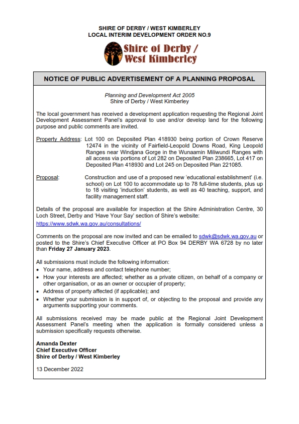 Public Notice - Lot 100 on Deposited Plan 418930 being portion of Crown