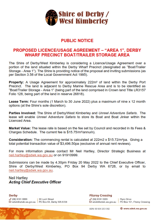 Public Notice - Proposed Licence/Usage Agreement - 