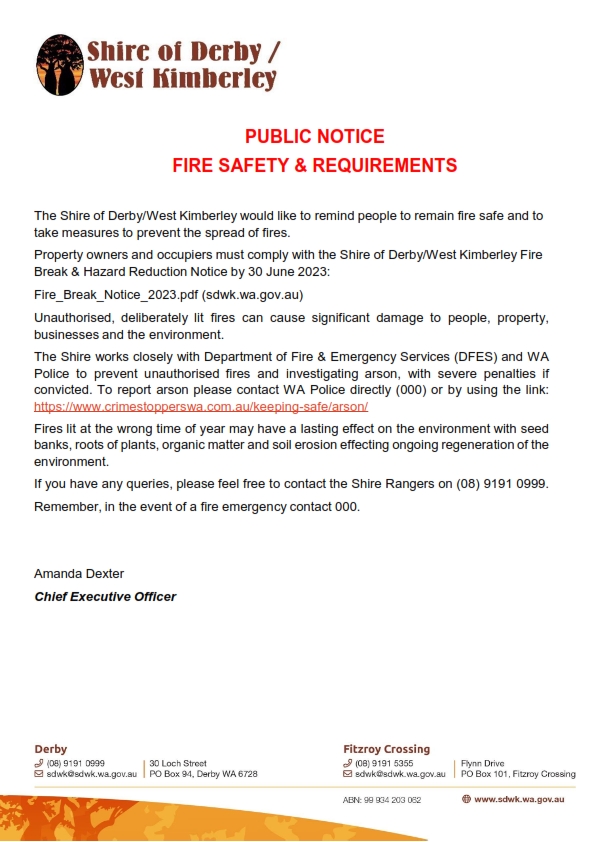 Public Notice - Fire and Safety Requirements