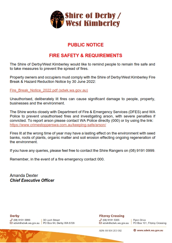 Public Notice - Fire Safety and Requirements