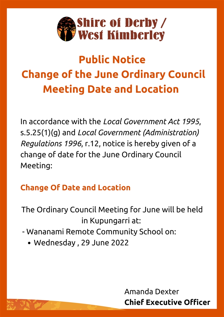 Change of the June Ordinary Council Meeting Date and Location