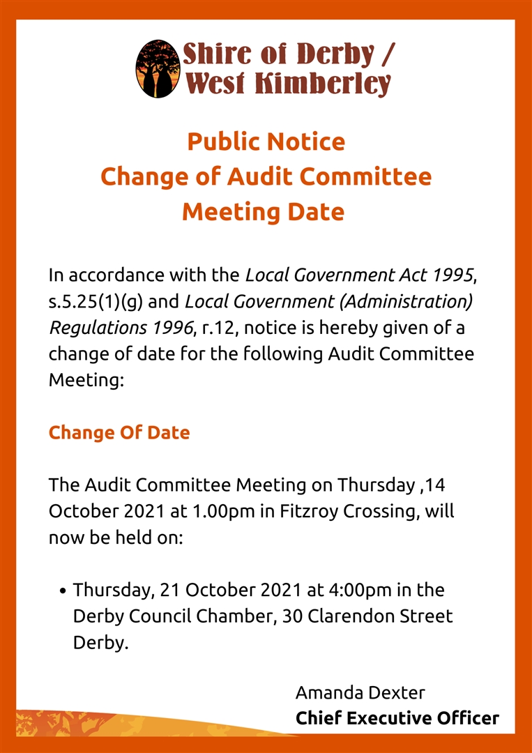 Public Notice - Change of Audit Committee Meeting Date - 21 October 2021