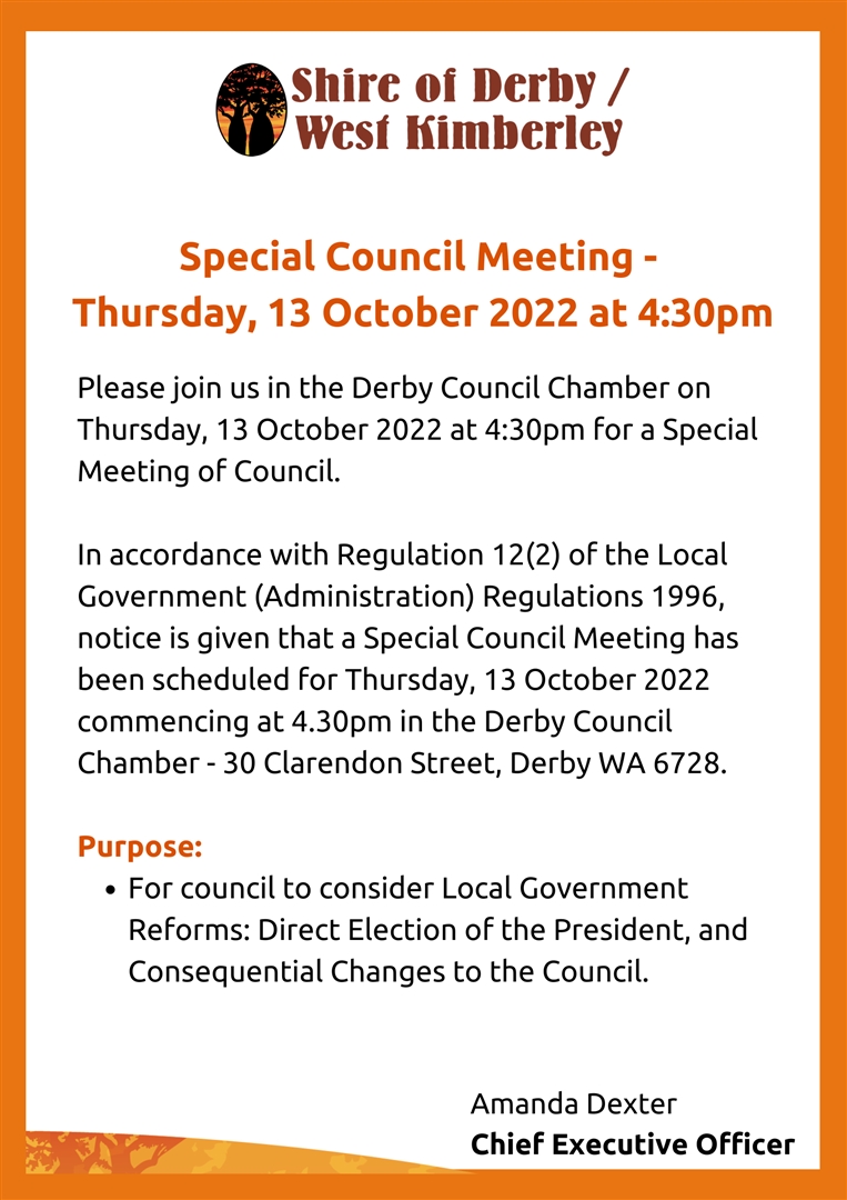 Public Notice Special Council Meeting - 13 October 2022